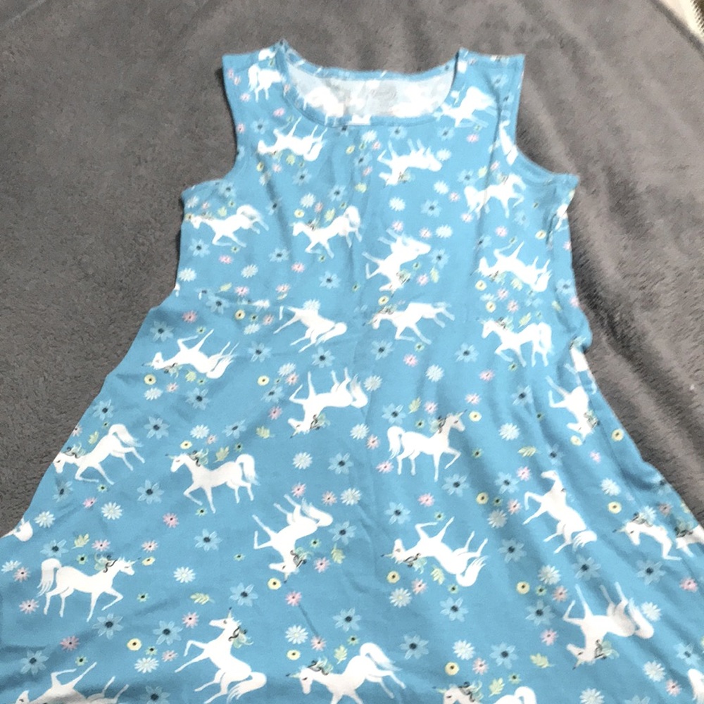 Blue with unicorns and flowers dress for kids